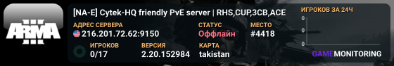 [NA-E] Cytek-HQ friendly PvE server | RHS,CUP,3CB,ACE