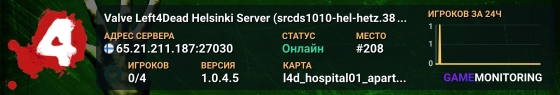 Valve Left4Dead Helsinki Server (srcds1010-hel-hetz.380.16)